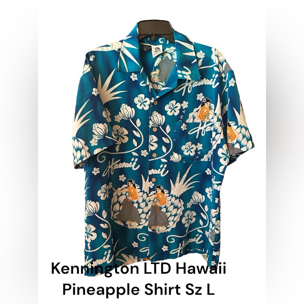 Kennington LTD Hawaii Pineapple shirt  Sz Large  Teal & white